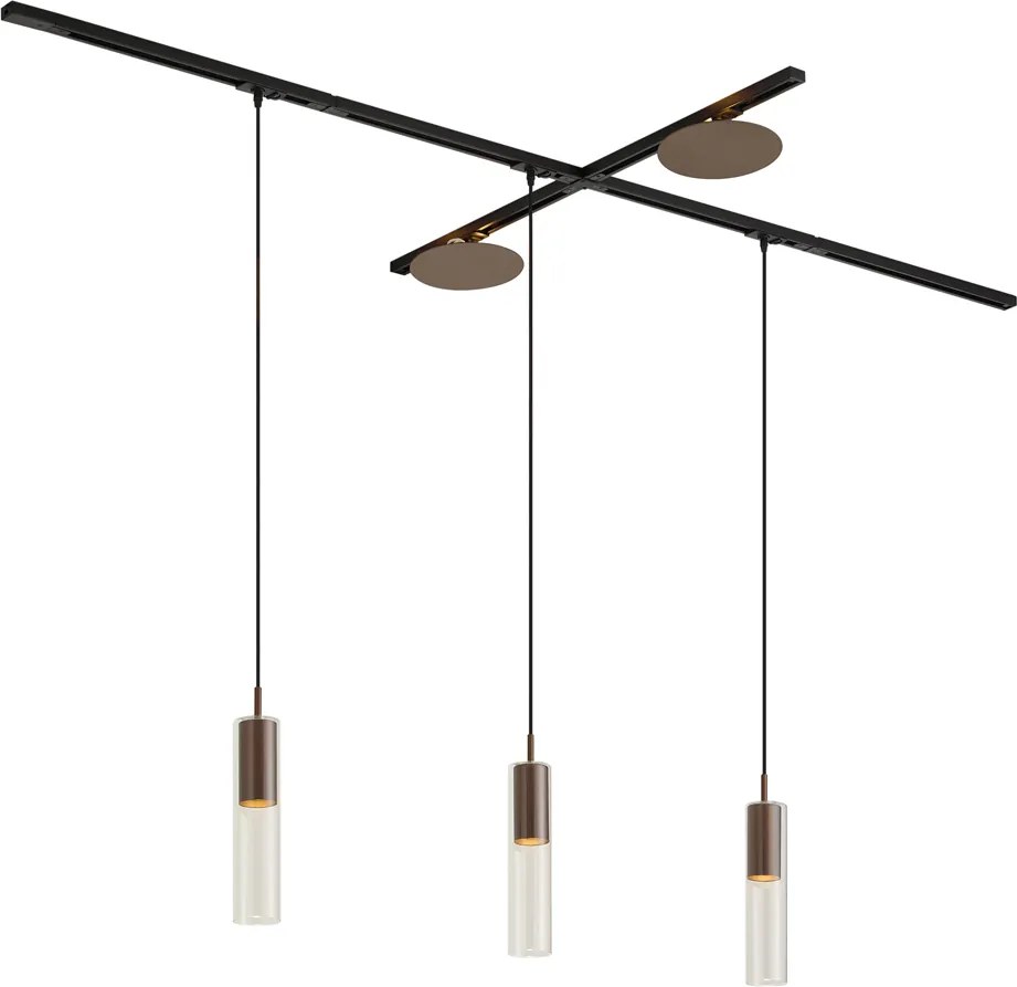 Modern railsysteem zwart met 3 hanglampen en 2 plafondlampen brons 1-fase - Iconic Lloyd Pulley