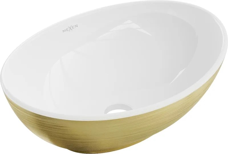 Mexen Elza opzetwastafel 40 x 33 cm, wit/goud lijnpatroon - 21014017