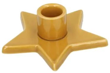 Kandelaar ster voor minikaars, porselein, oker