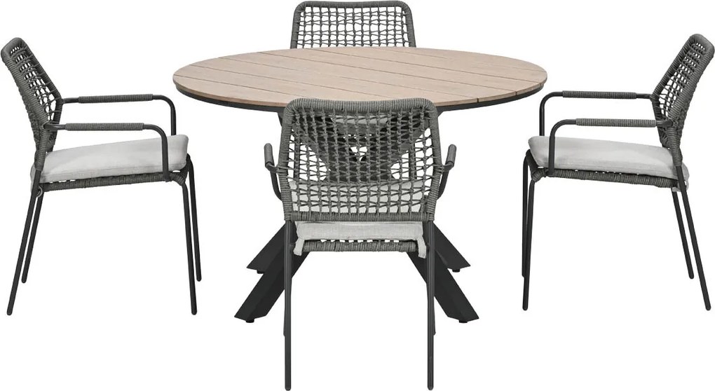 Garden Impressions Natas tuinset grijs 5-delig - Tulli tuintafel light teak look Ø122 cm