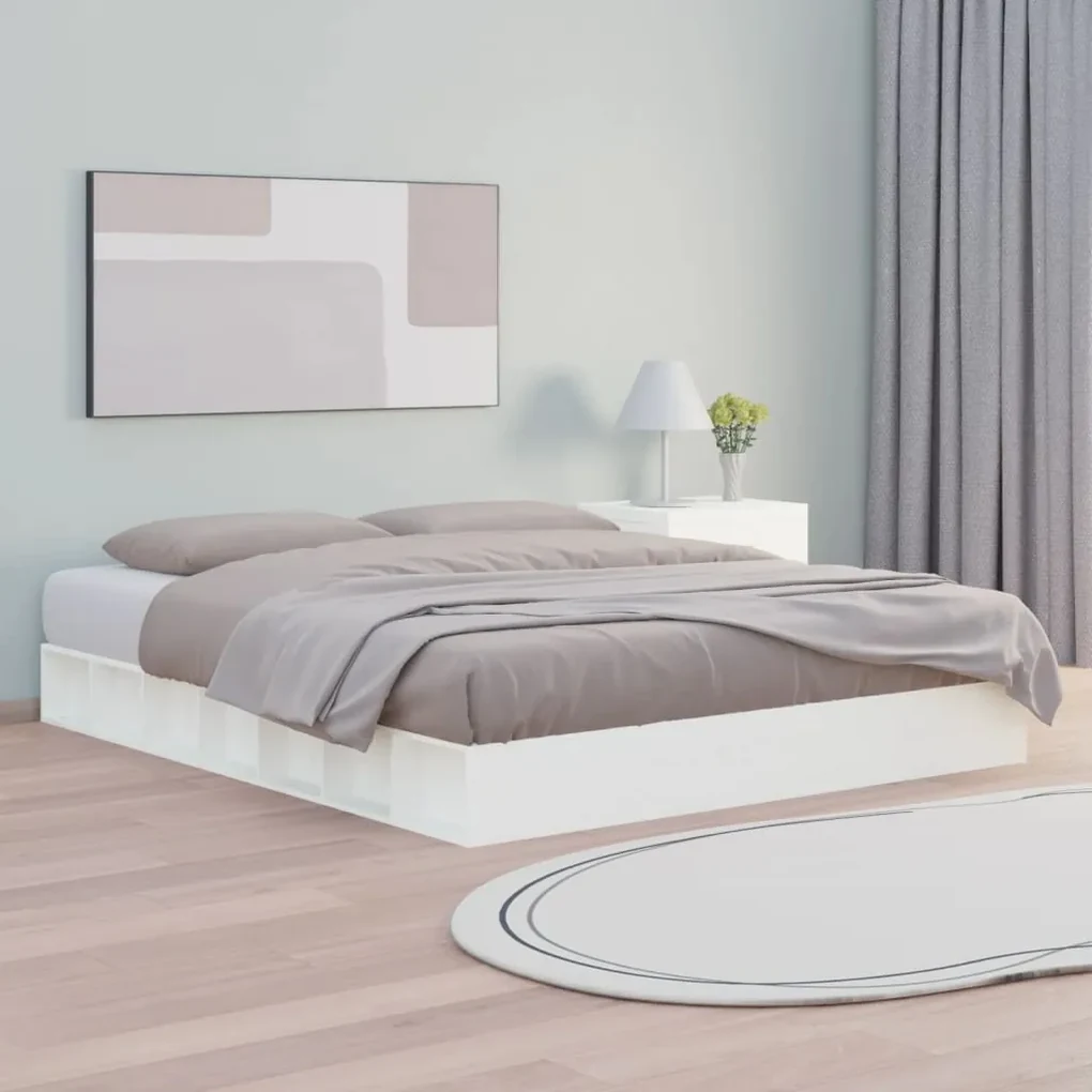 vidaXL Bedframe massief hout wit 150x200 cm 5FT King Size