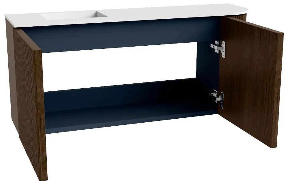 Mondiaz Joya 90cm toiletmeubel ronding rechts walnut met wastafel faye links 1 kraangat talc