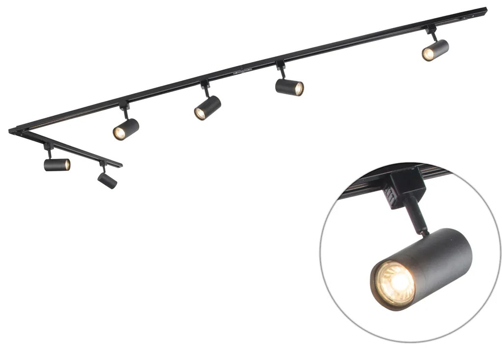 Smart railsysteem met 6 Spot / Opbouwspot / Plafondspots zwart 1-fase 300cm - Iconic Jeana Modern GU10 rond Binnenverlichting Lamp