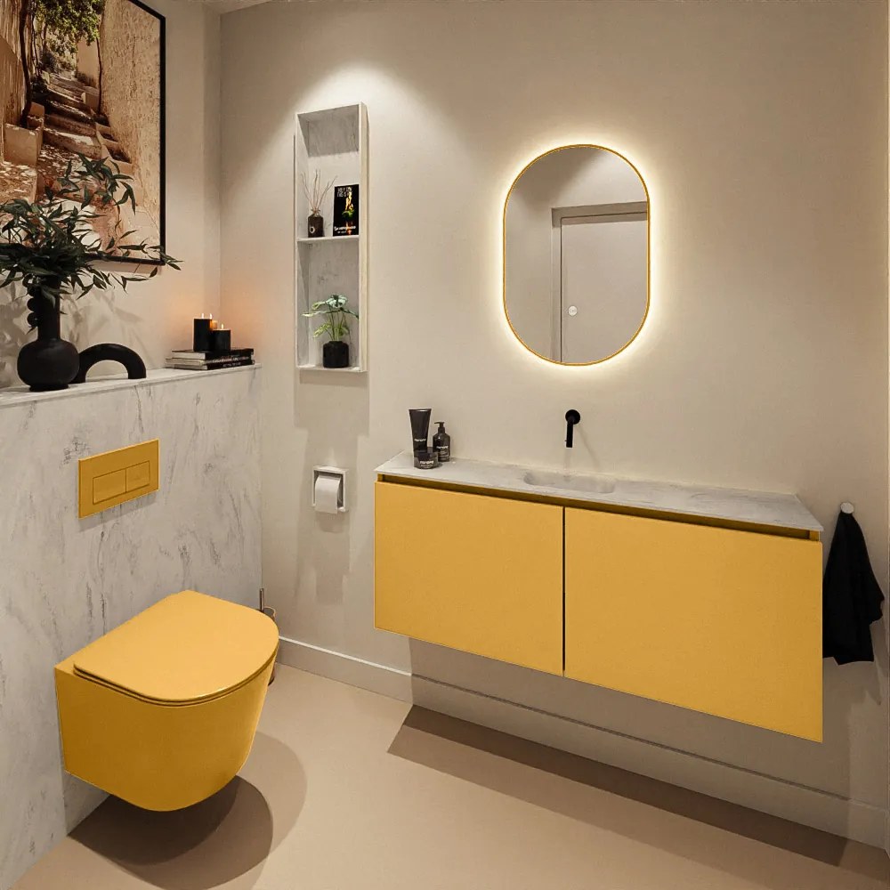 Mondiaz Ture DLux toiletmeubel 120cm ocher met wastafel opalo midden zonder kraangat