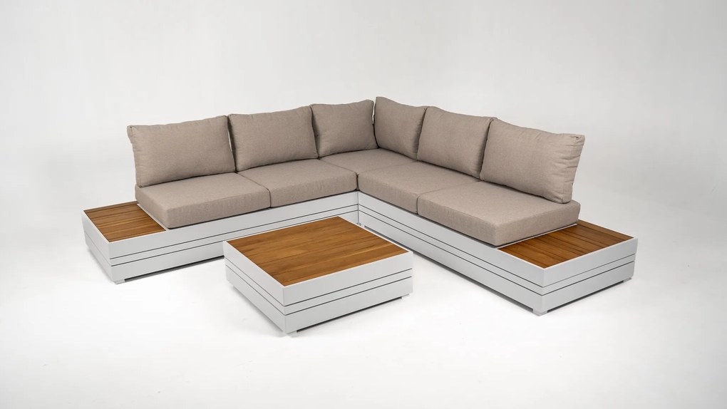 DATHO OUTDOOR Hoek Loungeset - Formentera - Aluminium - Teak - Frost White - Datho Outdoor