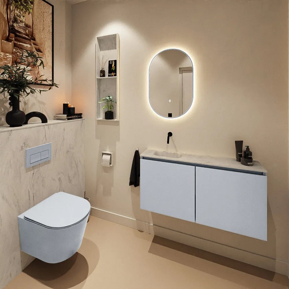 Mondiaz Ture DLux toiletmeubel 100cm clay met wastafel opalo links zonder kraangat