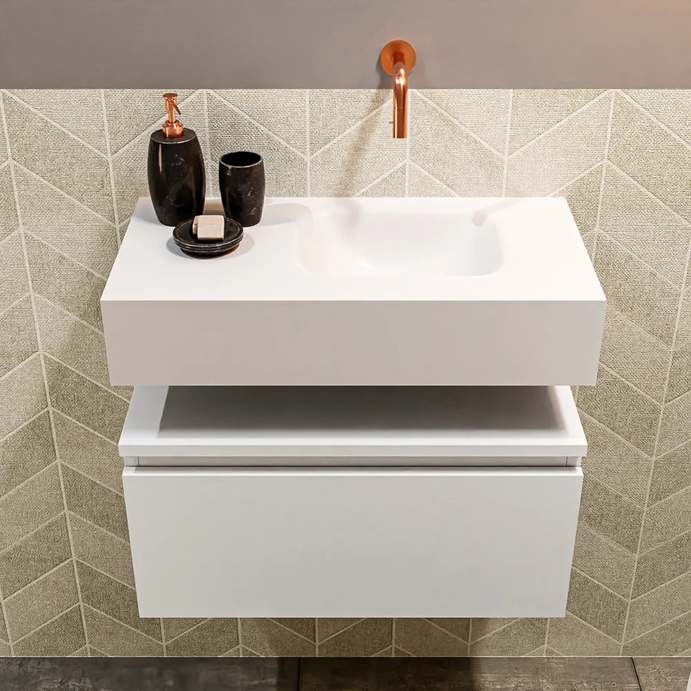 Mondiaz Andor toiletmeubel 60cm mat wit met witte wastafel rechts zonder kraangat