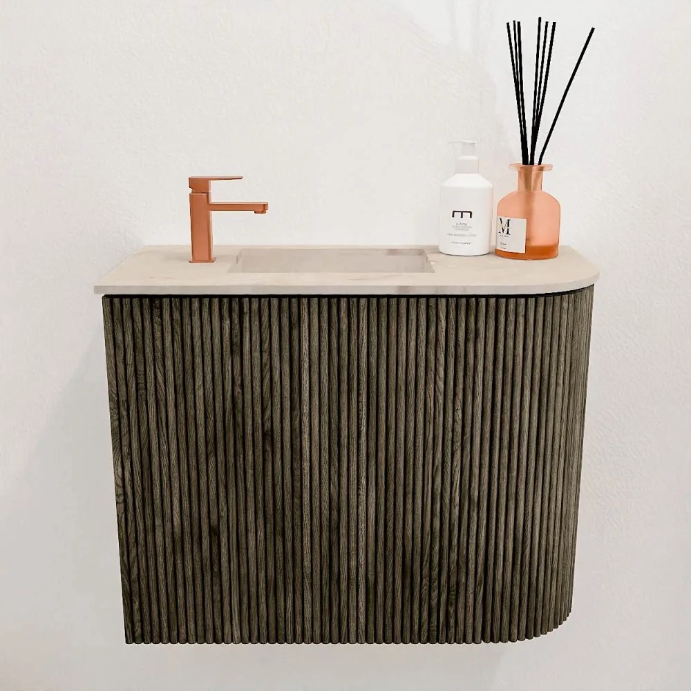 Mondiaz Joya DLux 50cm toiletmeubel ronding rechts shadow met wastafel faye links 1 kraangat frappe
