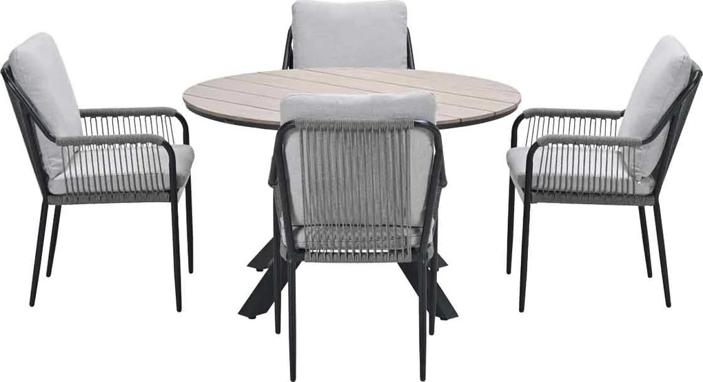 Garden Impressions Stevie tuinset 5-delig taupe - Tulli tuintafel Ø122x75 cm - light teak vironwood