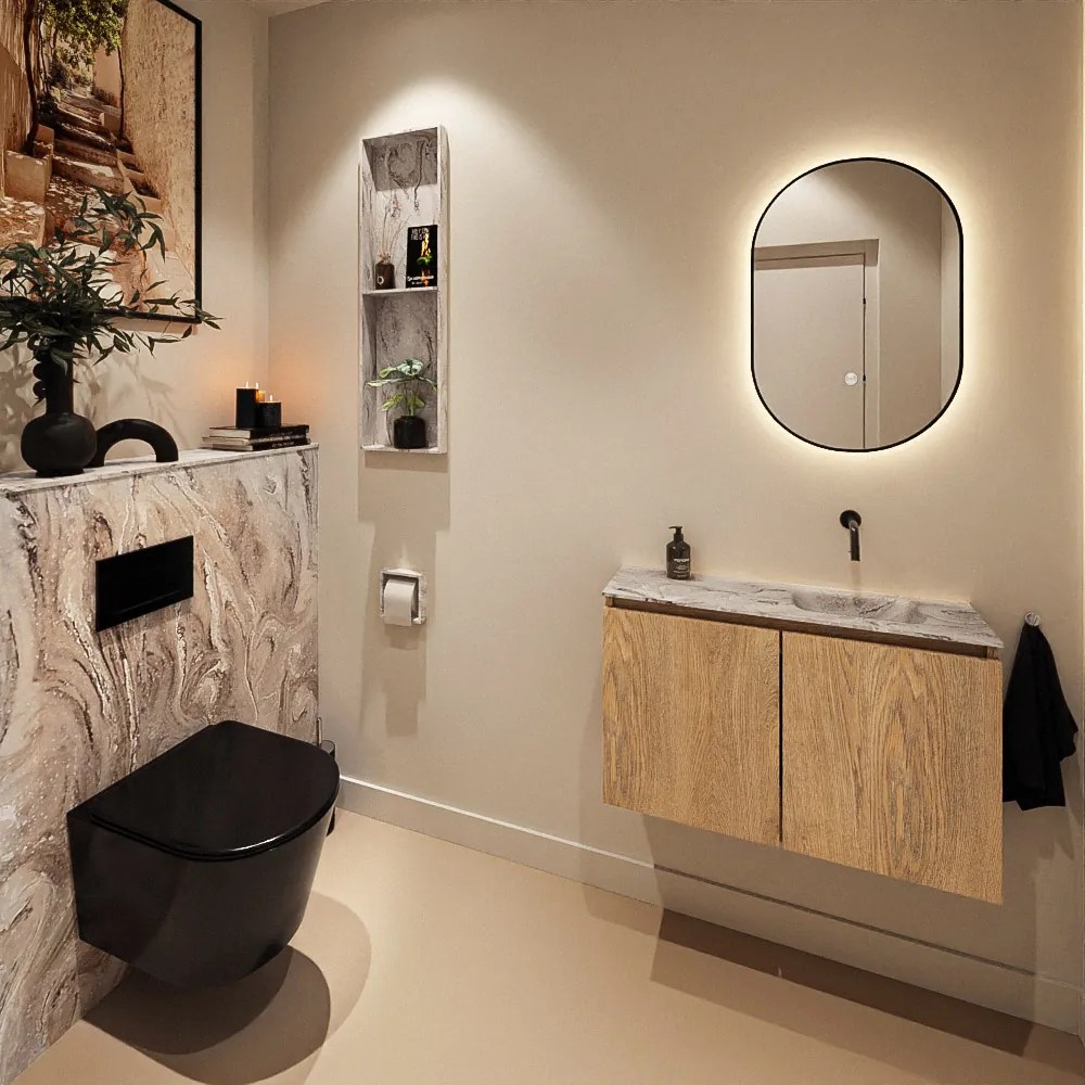 Mondiaz Ture DLux toiletmeubel 80cm washed oak met wastafel glace rechts zonder kraangat