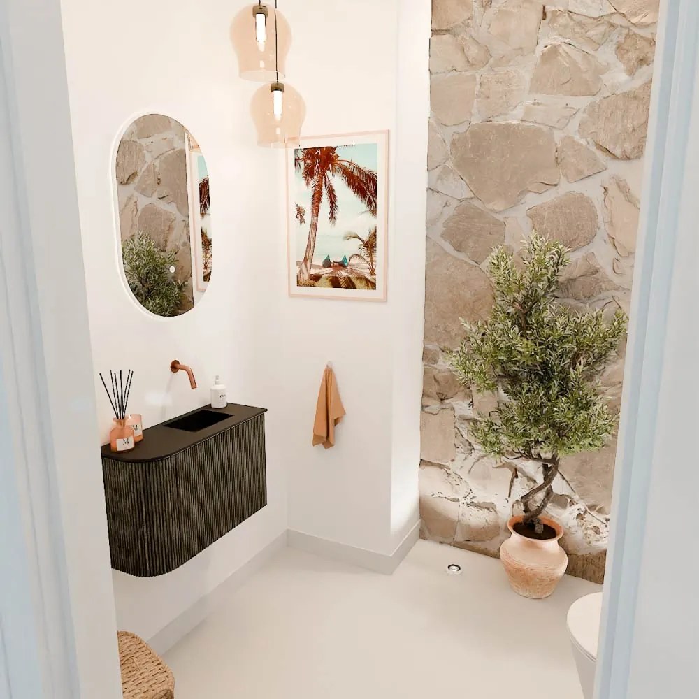 Mondiaz Joya 60cm toiletmeubel ronding links shadow met wastafel faye rechts zonder kraangat urban