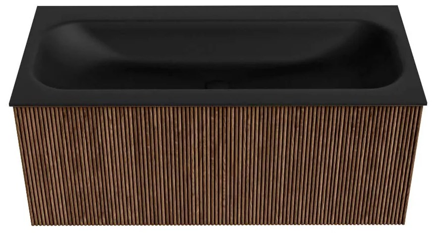 Mondiaz Kurve 100cm badmeubel walnut met 1 lade en wastafel big medium midden zonder kraangat urban