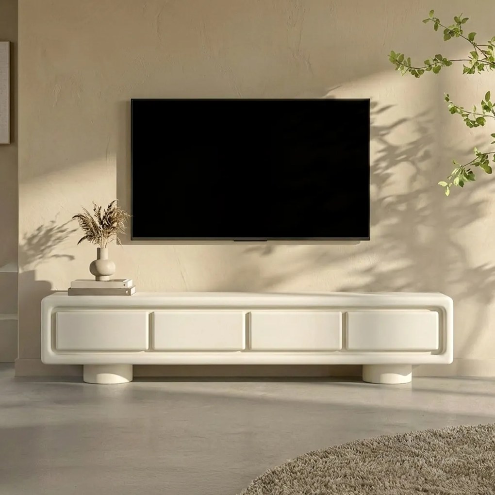 Wit Tv-meubel Organisch Betonlook 200 Cm - 200x40x45cm.