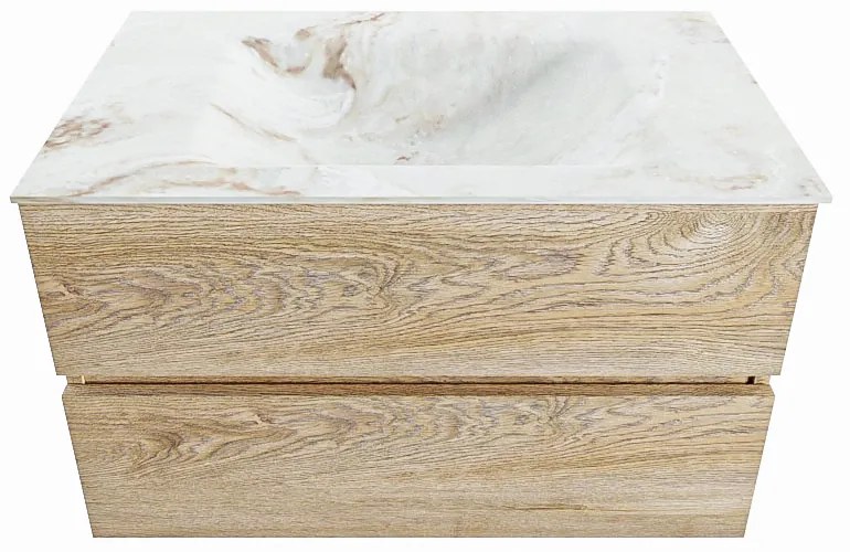 Mondiaz Vica DLux badmeubel 80cm washed oak 2 lades met wastafel frappe midden 1 kraangat