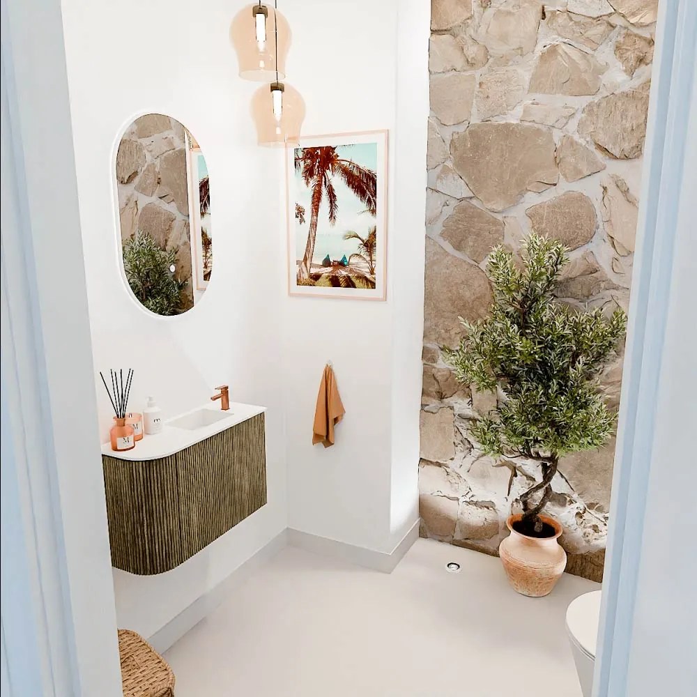 Mondiaz Joya 60cm toiletmeubel ronding links dusk met wastafel faye rechts 1 kraangat talc