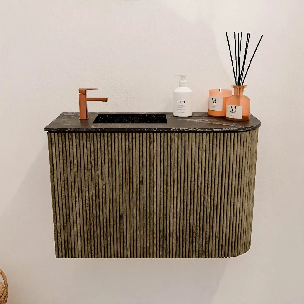 Mondiaz Joya DLux 60cm toiletmeubel ronding rechts dusk met wastafel faye links 1 kraangat lava