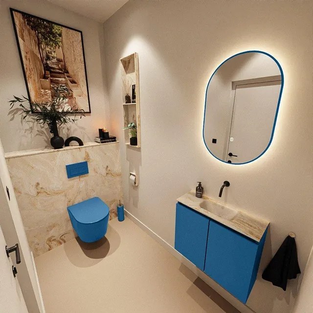 MONDIAZ TURE-DLUX 60cm toiletmeubel Jeans. EDEN wastafel Frappe positie midden. Zonder kraangat. TUREDX60JEAM0FRA