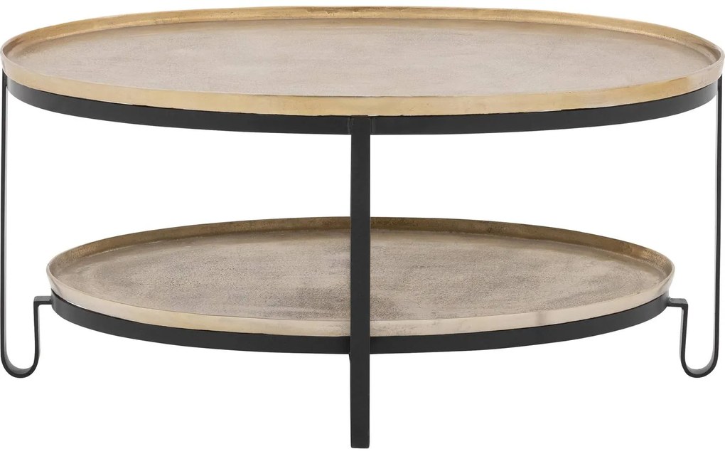 Goossens Salontafel Mauro ovaal, aluminium goud, elegant chic, 96 x 45 x 58 cm