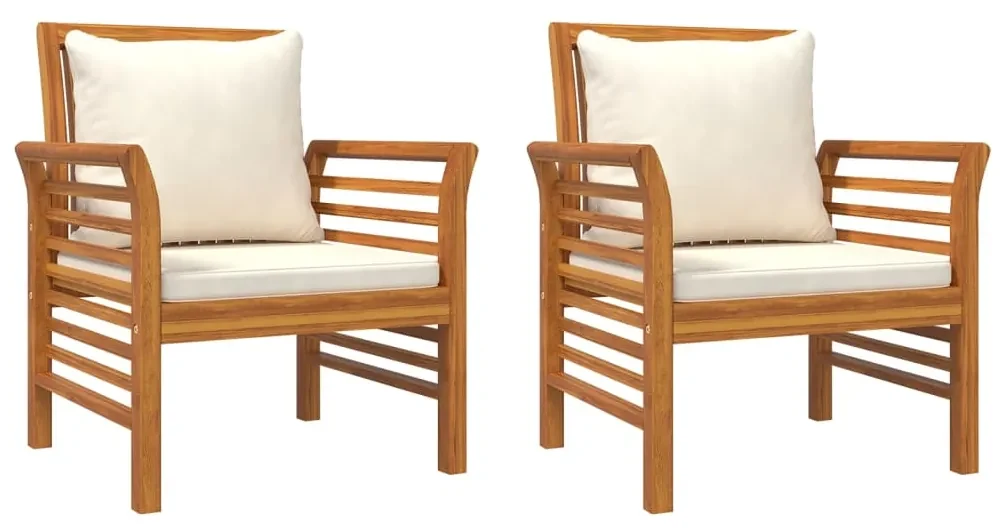 vidaXL Fauteuils 2 st met crèmewitte kussens massief acaciahout