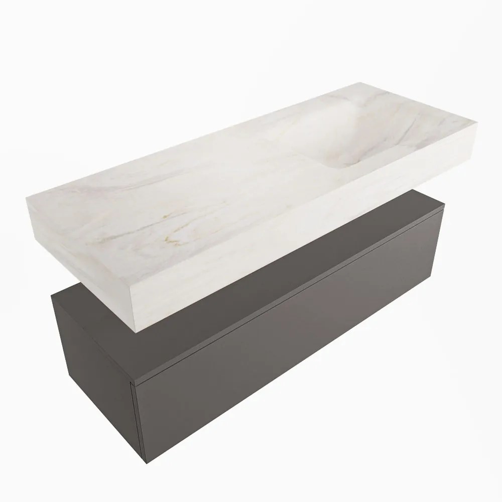 Mondiaz Alan DLux badmeubel 120cm dark grey 1 lade met wastafel ostra rechts 1 kraangat