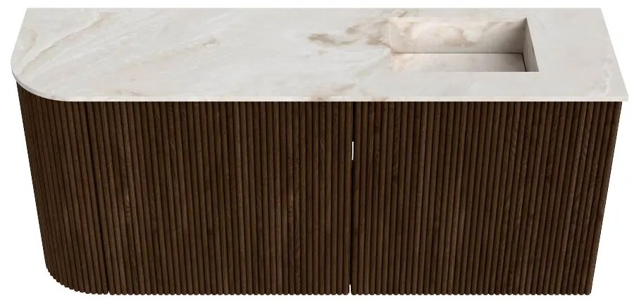 Mondiaz Joya DLux 90cm toiletmeubel ronding links walnut met wastafel faye rechts zonder kraangat frappe