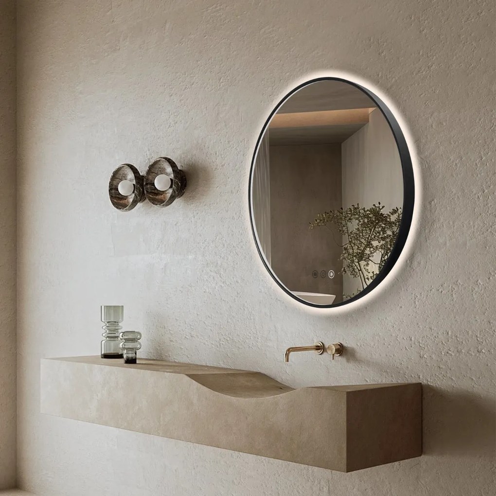 Saniclear Circle Black 2.0 ronde spiegel met verwarming, direct en indirect licht mat zwart 100cm