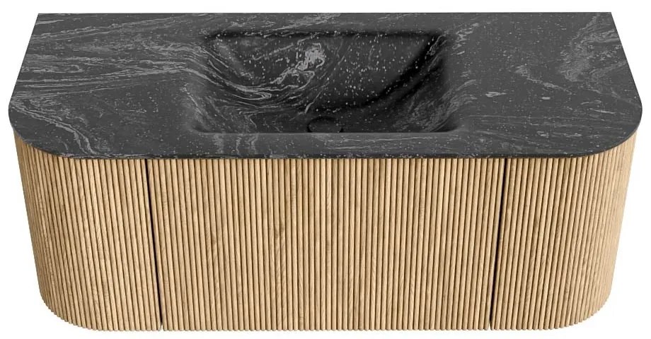 Mondiaz Kurve-dlux 110cm badmeubel ronding links/rechts oak met 1 lade en 2 deuren en wastafel cloud midden 1 kraangat lava