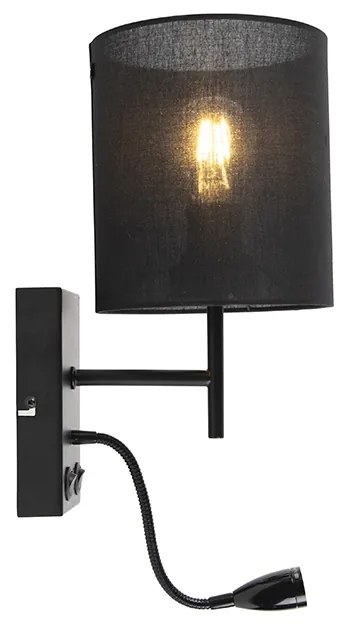 Moderne wandlamp zwart met katoenen kap - Stacca