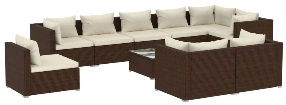 vidaXL 10-delige Loungeset met kussens poly rattan bruin