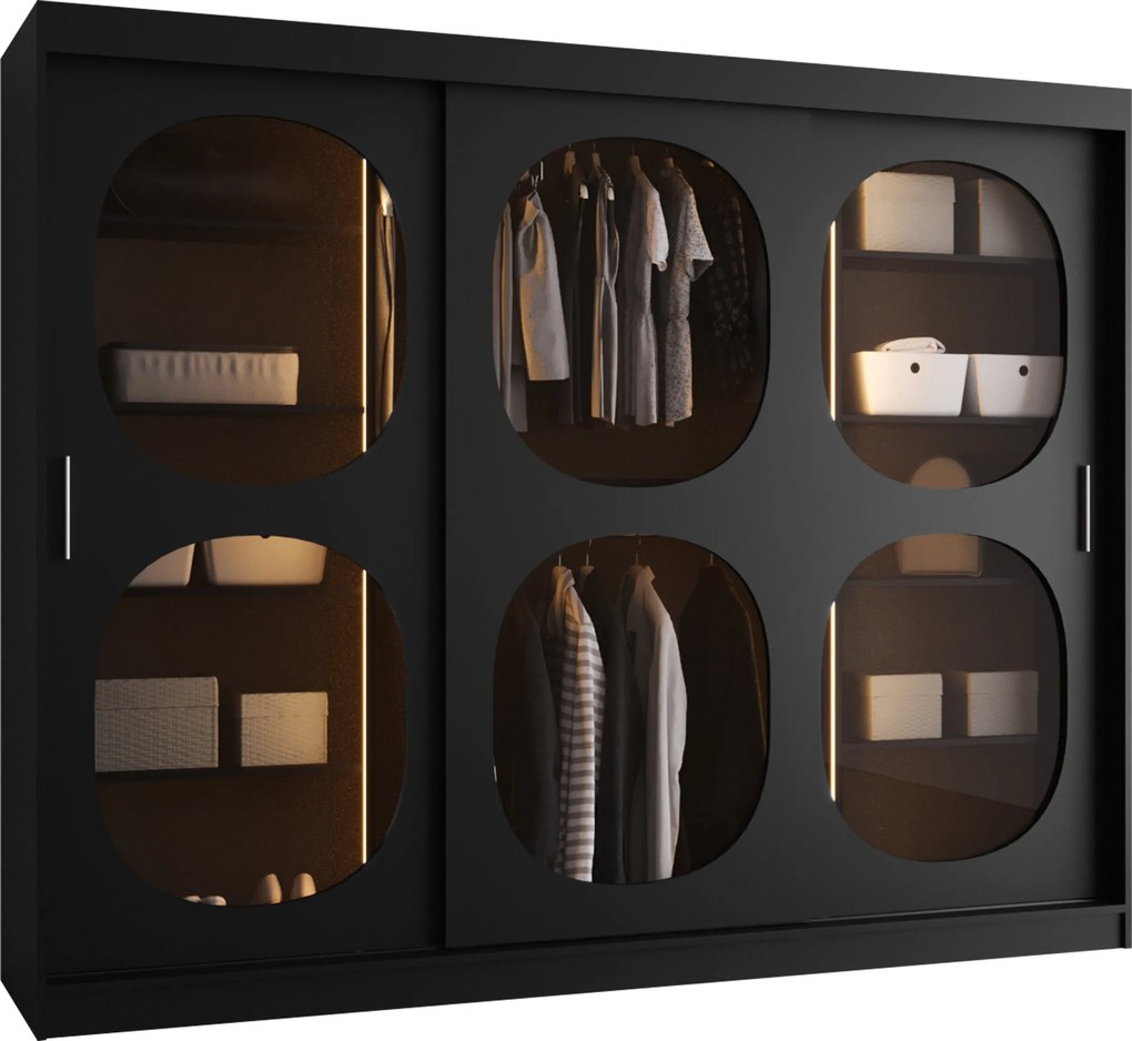 Kledingkast Hartford 533, Zwart, 200x250x62cm, 221 kg, Kledingkast deuren: Schuivend, Aantal planken: 5, Aantal planken: 5