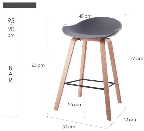 House of Rebels Barkruk - Romeo - 65 cm - Grijs - Hout - Set van 2 - House of Rebels