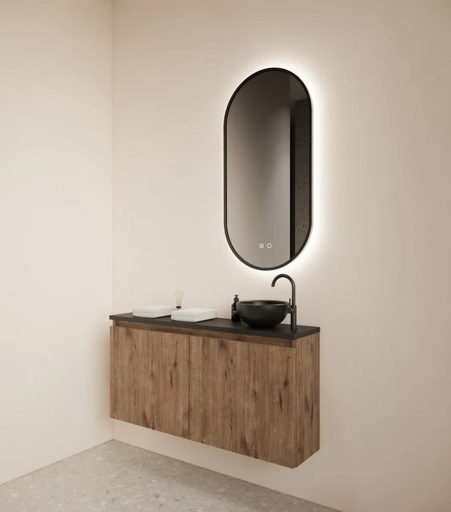 Gliss Design Echo toiletmeubel 100cm wellington oak met toppaneel zwart mat