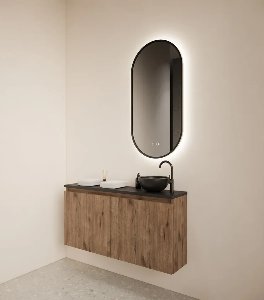 Gliss Design Echo toiletmeubel 100cm wellington oak met toppaneel zwart mat