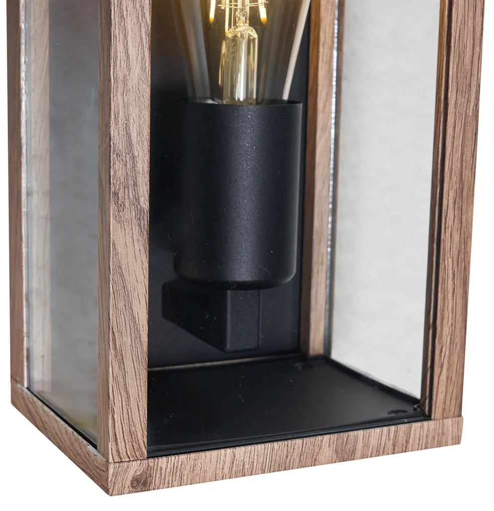 Industriële wandlamp hout print 26 cm IP44 - Charlois