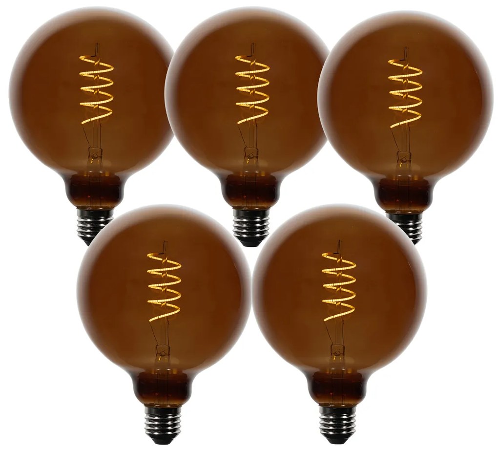 Set van 5 E27 dimbare LED lampen G125 bruin 4W 120 lm 1800K