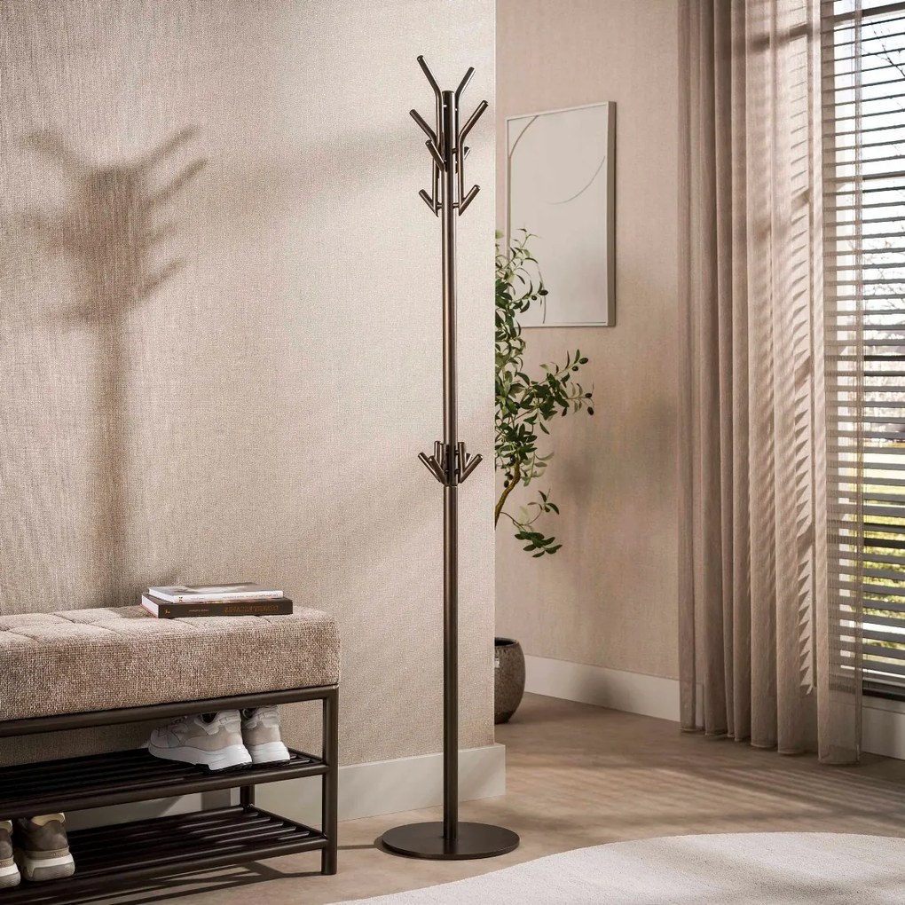 Bronzen Staande Kapstok Met 12 Haken