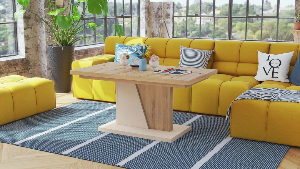 NOIR artisan eiken / beige, salontafel, uitschuifbaar
