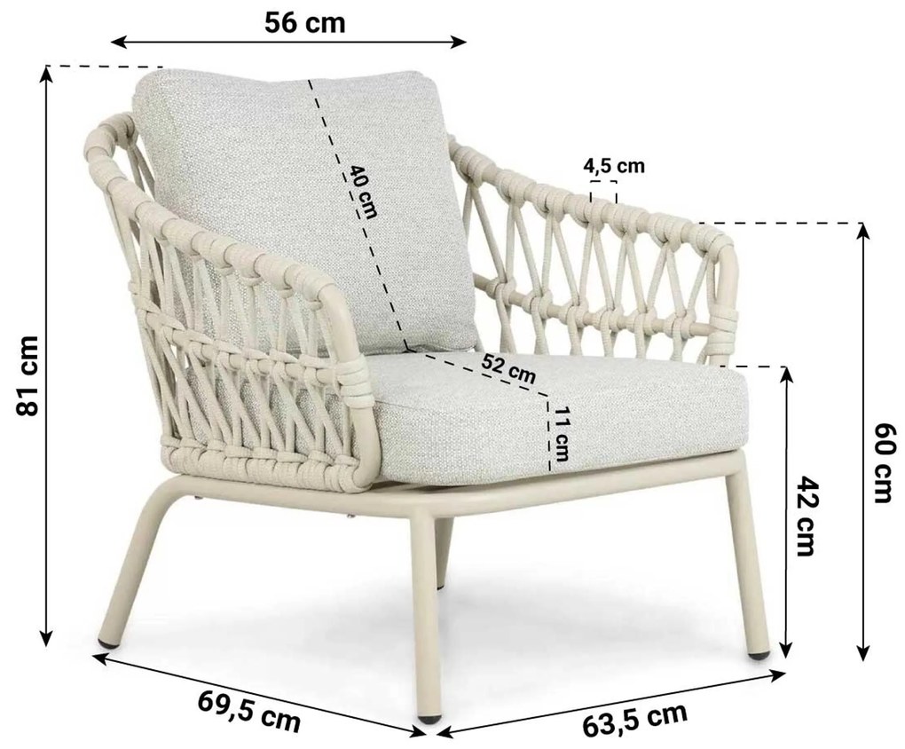 Stoel en Bank Loungeset 5 personen Rope Taupe Coco Barcelona