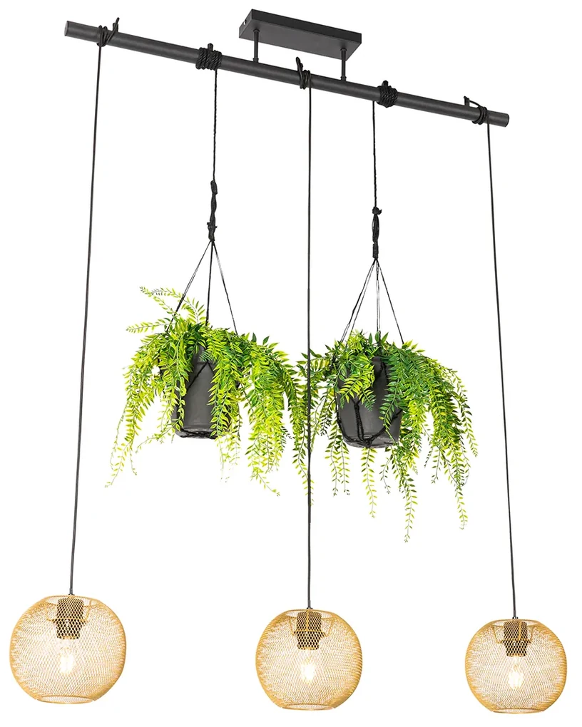 Eettafel / Eetkamer Industriële hanglamp goud 3-lichts - Flor Industriele / Industrie / Industrial E27 Binnenverlichting Lamp