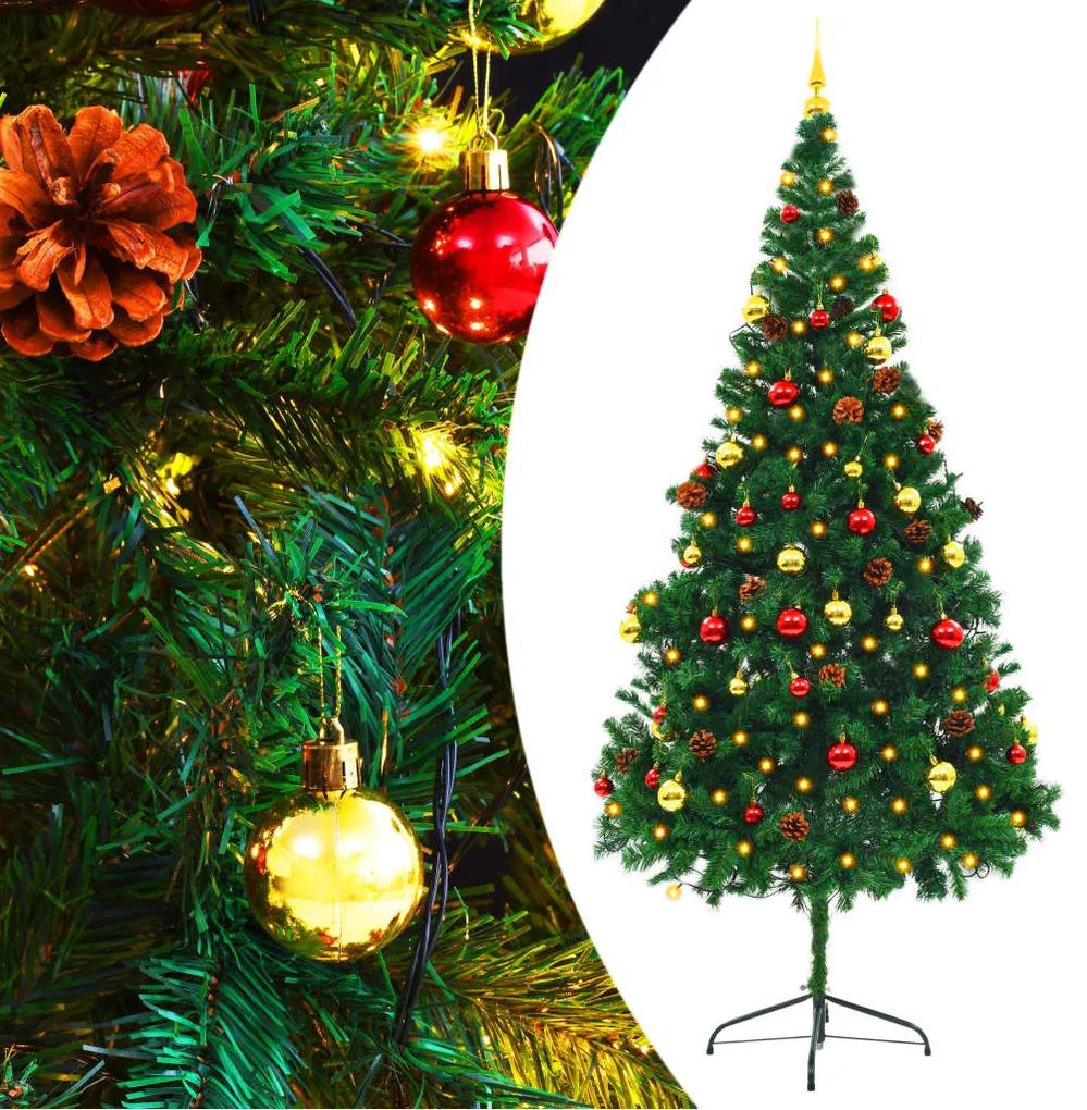 vidaXL Kunstkerstboom met kerstballen en LED's 210 cm groen