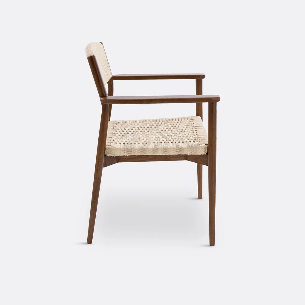 Tafelfauteuil in massief essenhout en vlechtwerk, Dorau