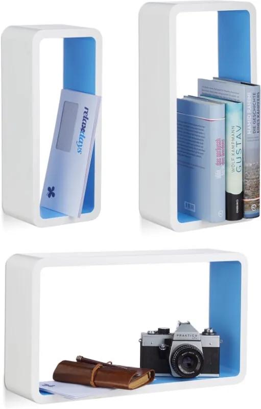 Wandkubus set van 3 - onzichtbare wandmontage - boekenplank - wandplank wit-blauw