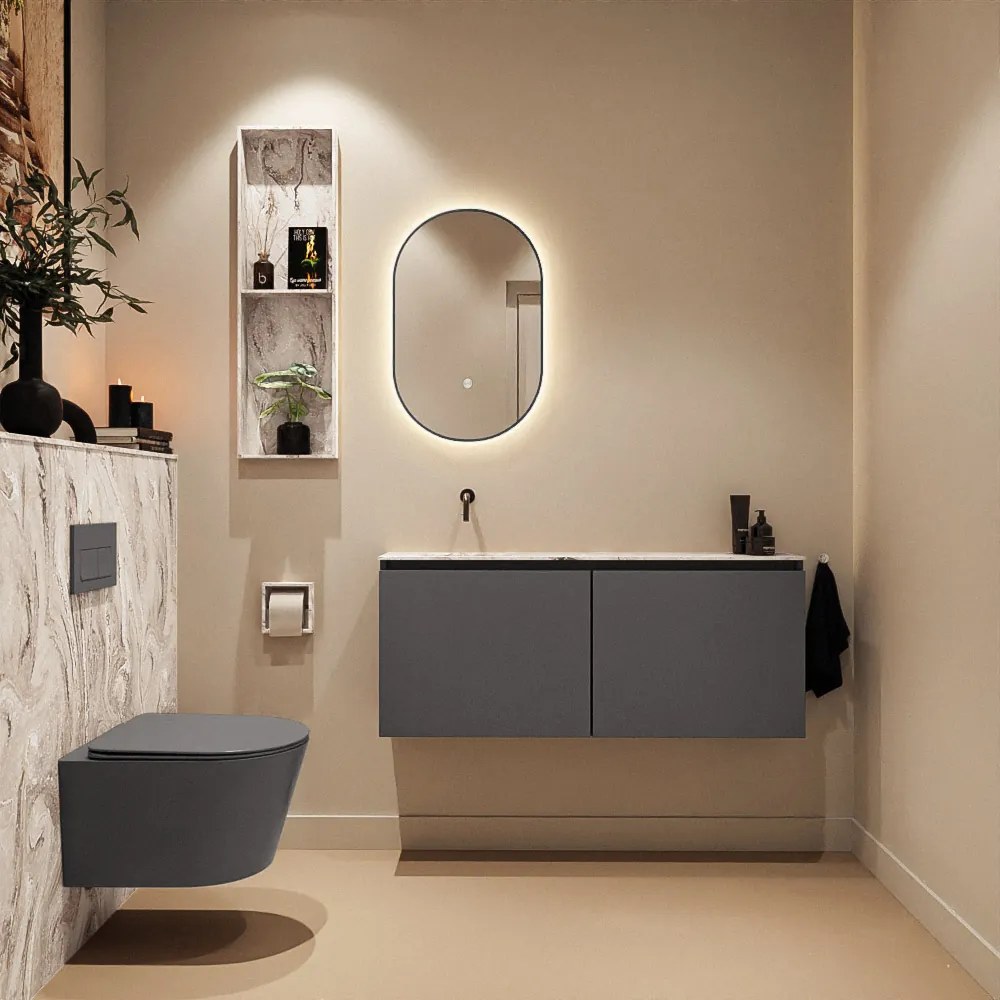 Mondiaz Ture DLux toiletmeubel 120cm dark grey met wastafel glace links zonder kraangat