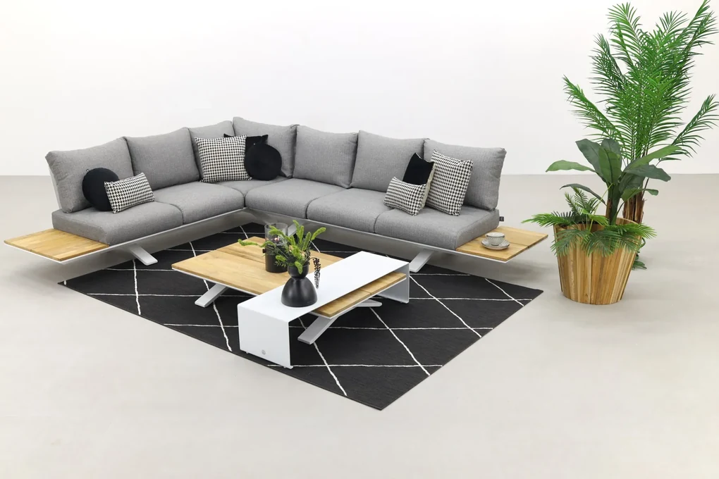Suns Stockholm loungeset - White/teak - light antraciet