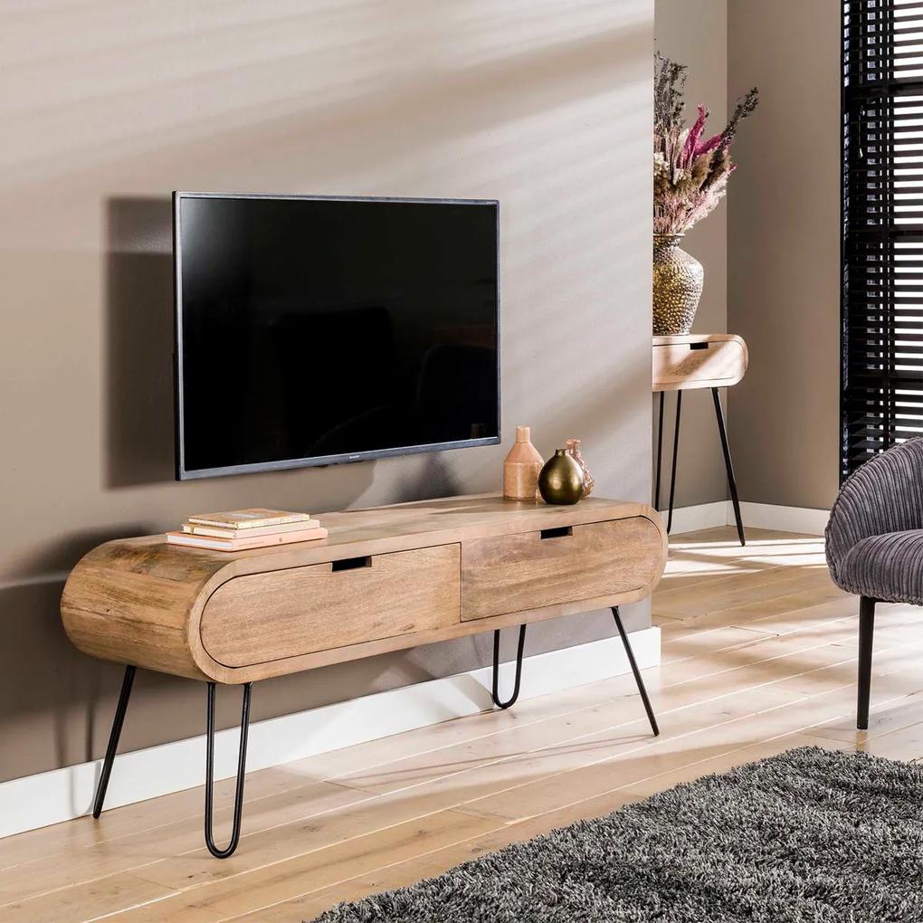 Mango Hout Tv-meubel Met Ronde Hoeken - 135x35x50cm.