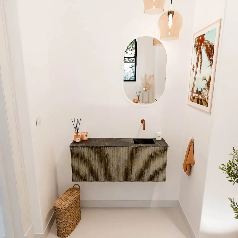 Mondiaz Joya DLux 100cm toiletmeubel dusk met wastafel faye rechts zonder kraangat lava