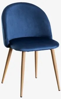 Kana Gestoffeerde Eetkamerstoel En Staal Natuurlijk Hout & Fluwelen Blauw & Fluwelen - Sklum