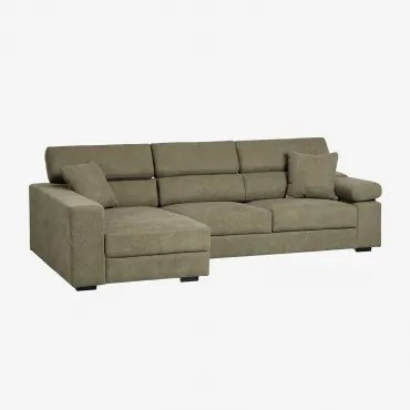 Linker 3-zits Chaise Longue Bank Met Verstelbare Hoofdsteun En Uitschuifbare Zitplaatsen Aramis Stof Leger Groen - Sklum