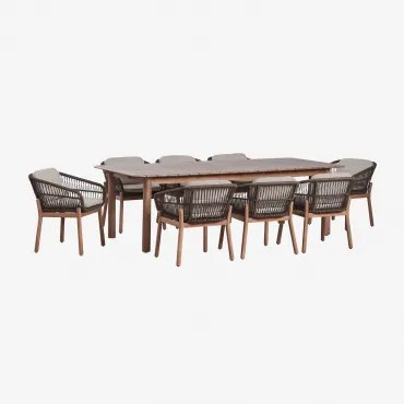 Set Van Een Uitschuifbare Rechthoekige Tafel 250-310x105 Cm Duala En 8 Eetkamerstoelen Van Acaciahout En Gevlochten Touw Karvia Acacia Bruin & Hazelno