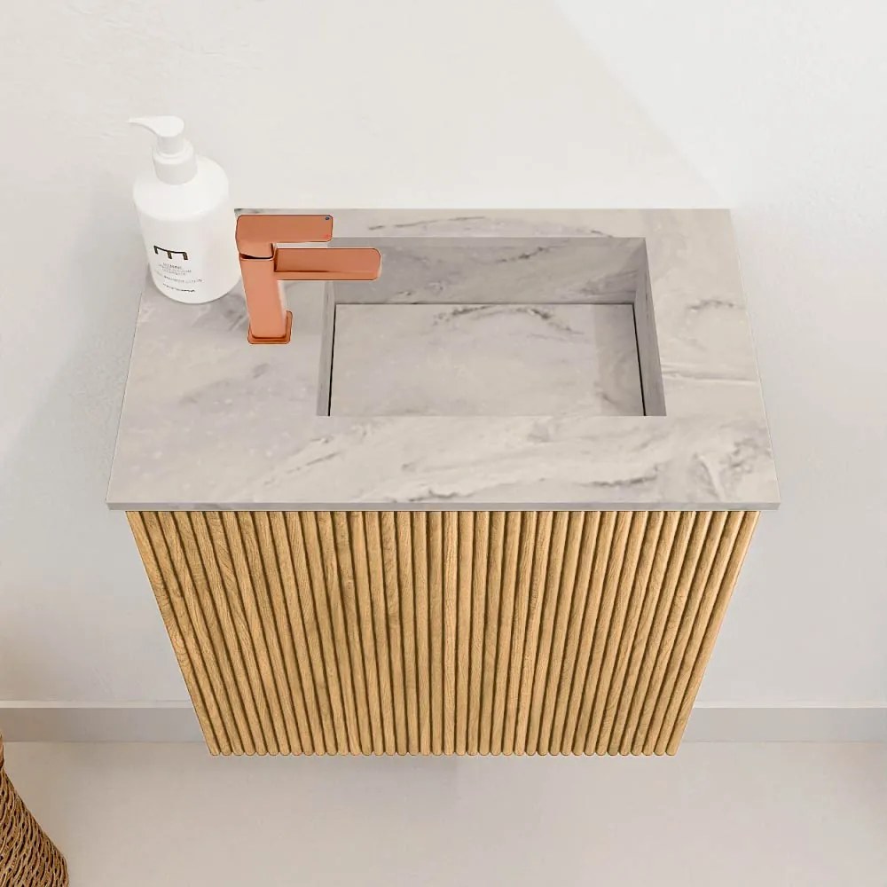 Mondiaz Joya DLux 40cm toiletmeubel oak met wastafel faye rechts 1 kraangat glace